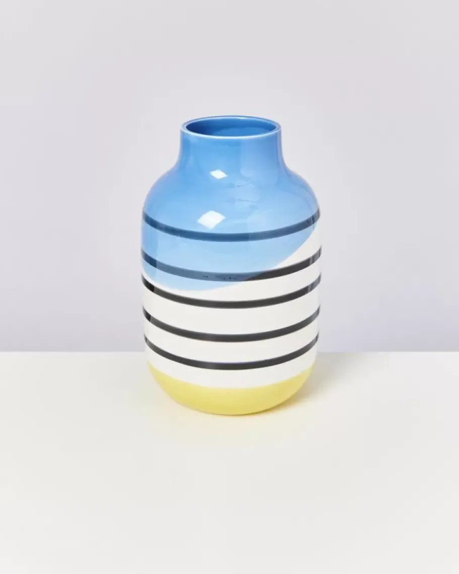 Motel a Miio Vasen^Nuno Vase L Schwarz-Weis Gestreift Mit Blau