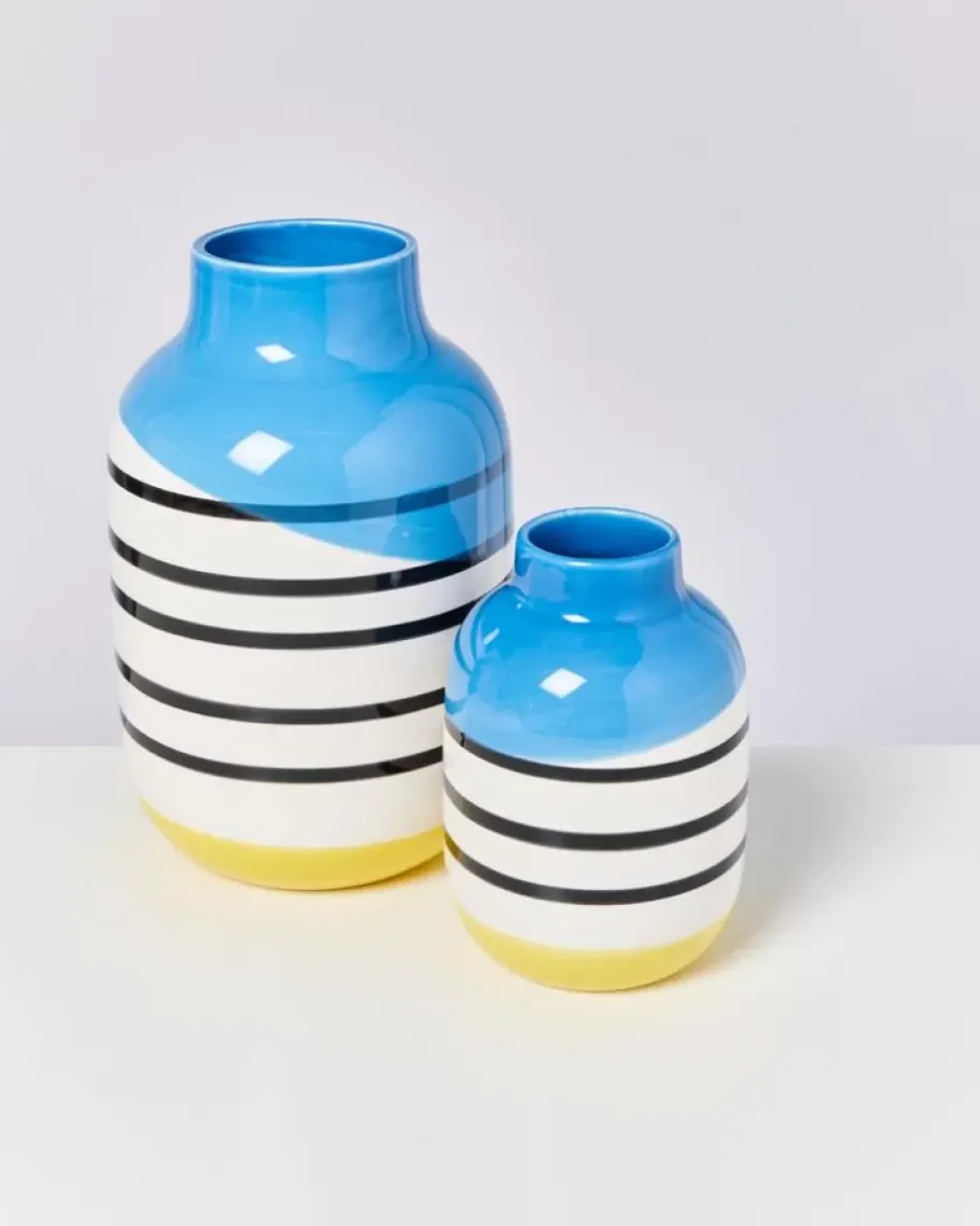 Motel a Miio Vasen^Nuno Vase L Schwarz-Weis Gestreift Mit Blau