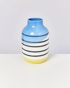 Motel a Miio Nuno L^Nuno Vase L Schwarz-Weis Gestreift Mit Blau