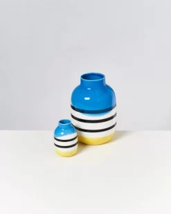 Motel a Miio Vasen^Nuno Vase S Schwarz-Weis Gestreift Mit Blau